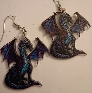 Mystical Dragon Earrings in Purple and Blue
